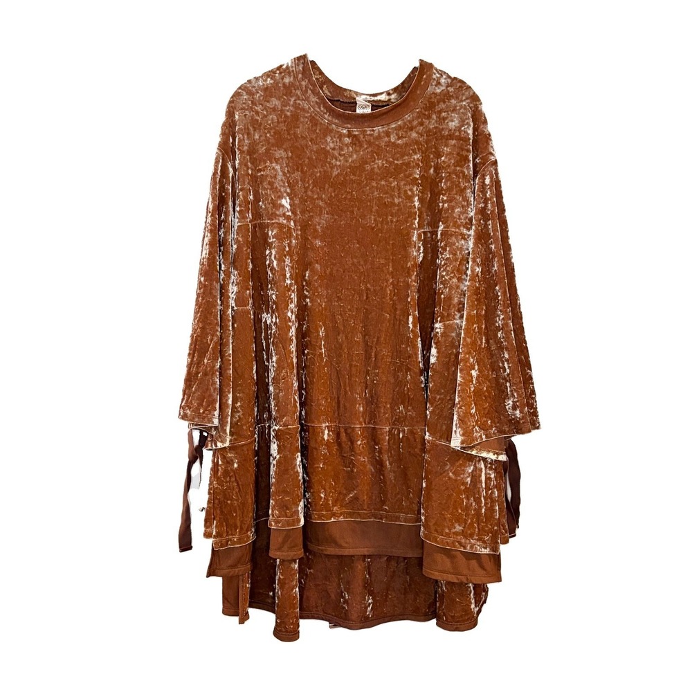 Hot As Hell HAH Phat City Crushed Velvet Bell Sleeve Mini Dress Tunic Pink Small